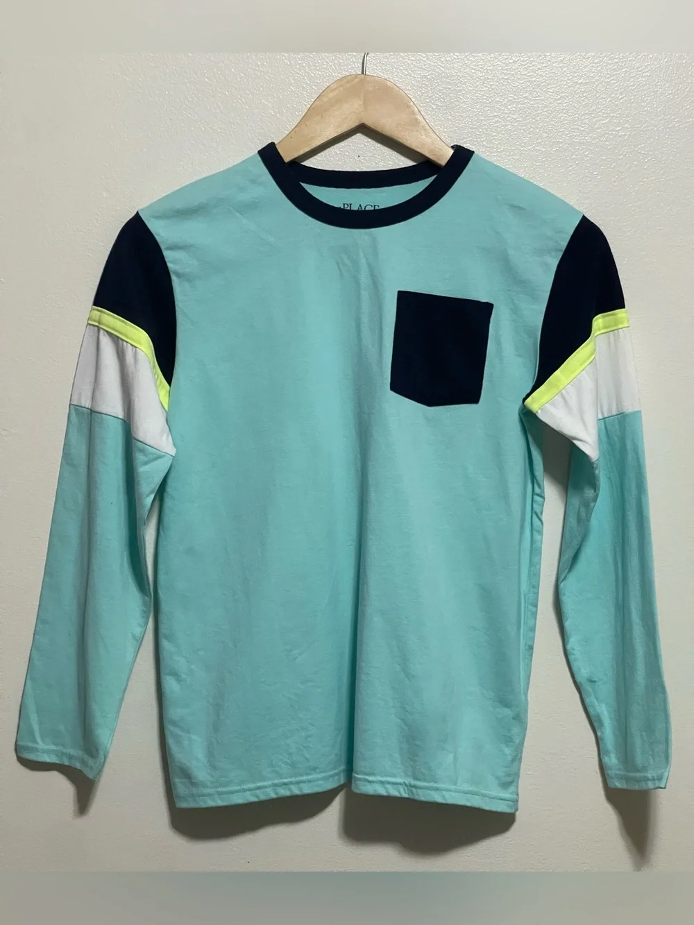The Children's Place Mint, Navy & Neon Long-Sleeve Colorblock Tee